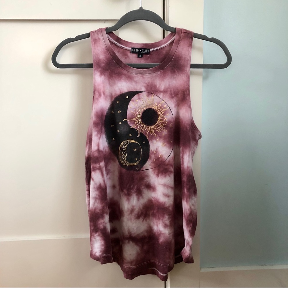 Purple and white graphic tank top